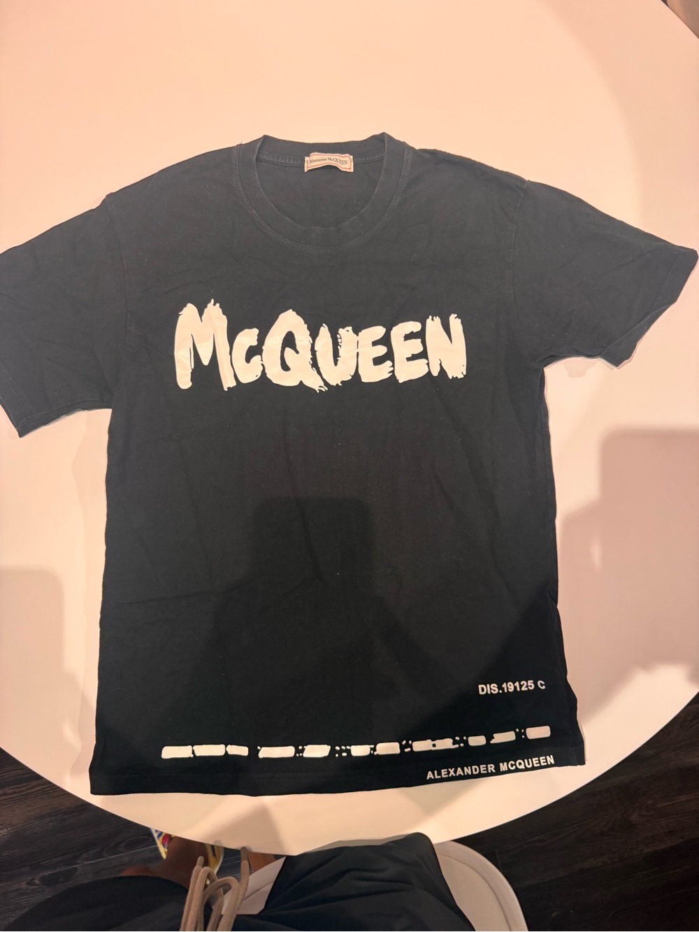 Alexander McQueen Black Tee with White 'McQueen' Brush Logo